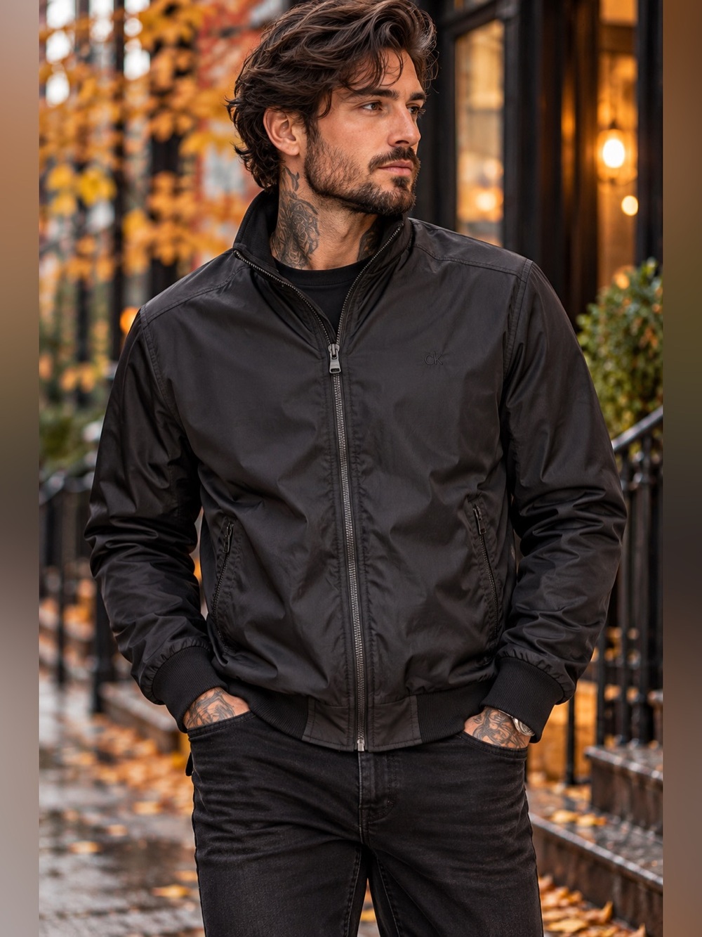 Calvin Klein Black Men's Bomber Jacket - Zip Front